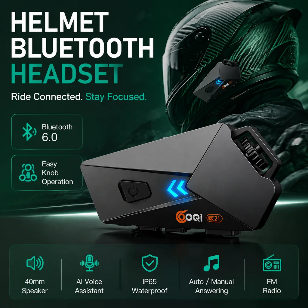 K21 Motorcycle Helmet Headset BT6.0 Wireless Helmet Hands-free Call Phone Waterproof MP3 Music Player Motorcycle Accessories