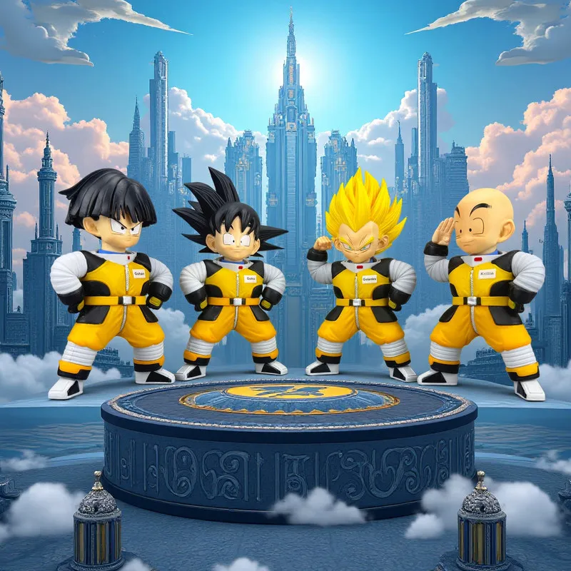 Dragon Ball Anime Actionfiguren, 4 Stück, Q-Version, Astronautenanzug, Goku, Gohan, Krillin, Vegeta, Desktop-Dekoration für Anime-Sammler