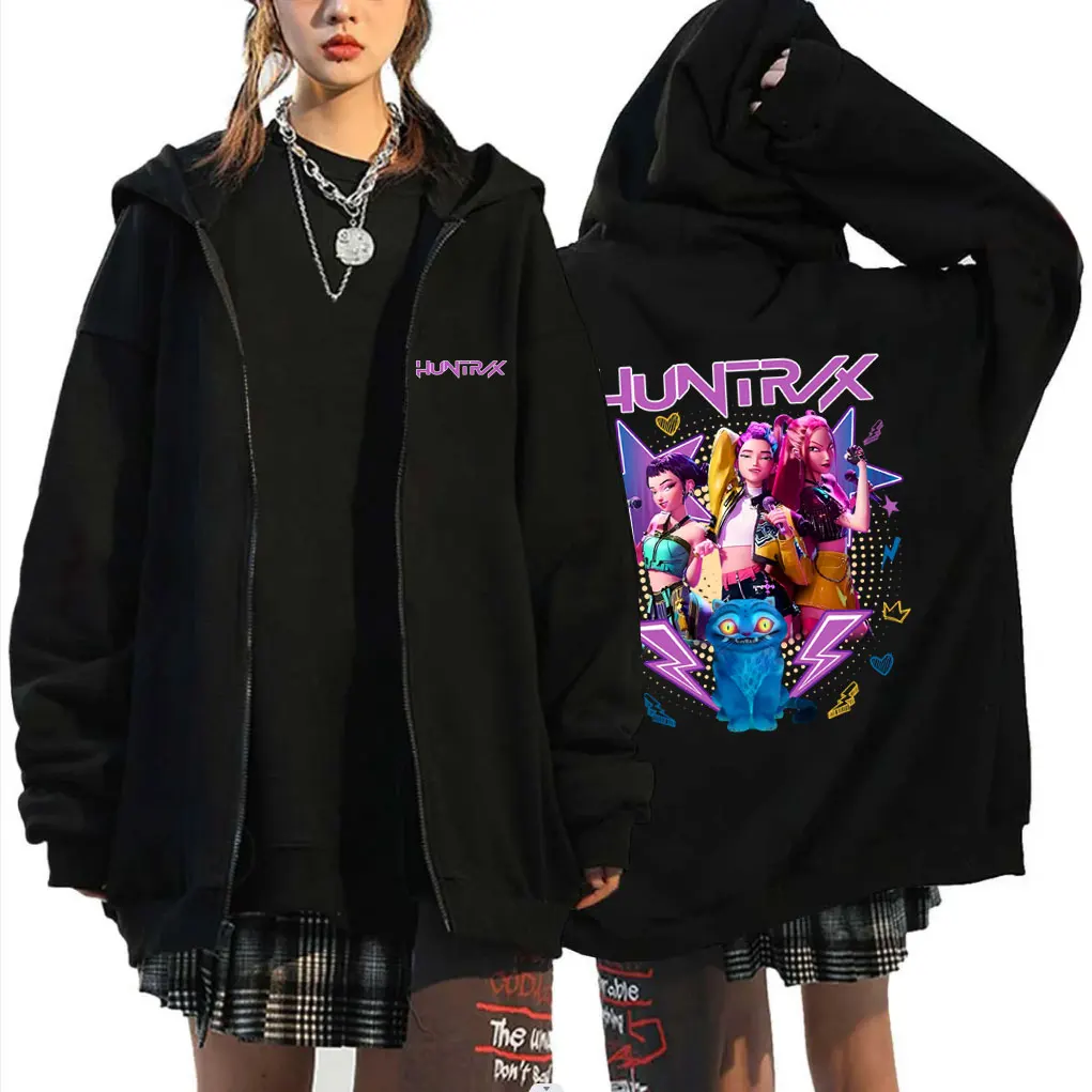 

New Movie KPop Demon Hunters Rumi Mira Zoey Derpy Tiger Graphic Zipper Hoodie Men Women Fashion Vintage Oversized Zip Up Hoodies
