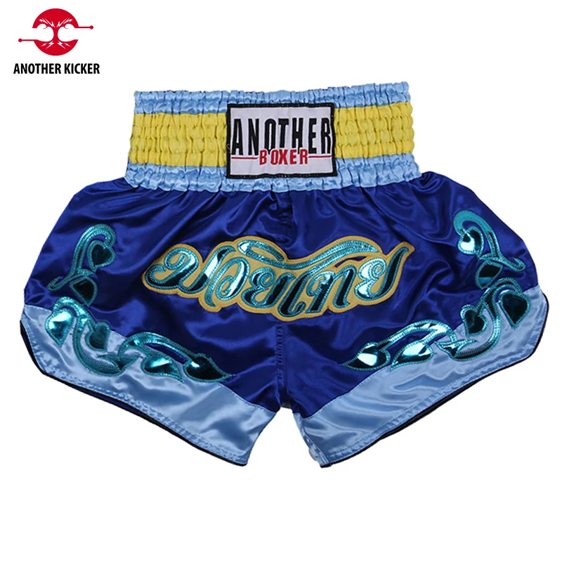 

Men's Muay Embroidery Thai Bo Shorts Child Women Satin Fabric Kickbo Cage MMA Fight Grappg Training Pants