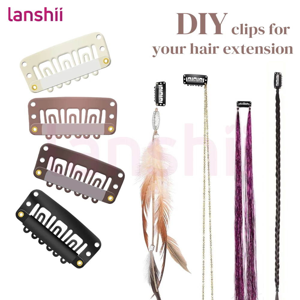 

Lanshii 50pcs 32mm Snap Wig Clips – Durable Hair Extension Clips for DIY Wigs and Hairpieces, Black Brown Light Brown Beige