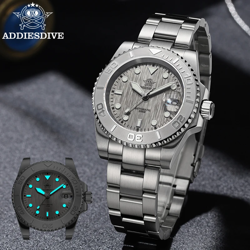 Addiesdive 41mm branco cinza dial nh35 automático 200m mergulho relógio masculino moldura de cerâmica azul lume vidro safira relógios mecânicos