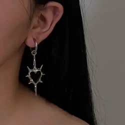 Y2K Punk Hollow Thorn Love Heart Pendant Earrings for Women Vintage Unusual Stainless Steel Ear Buckle Jewelry Party Accessories