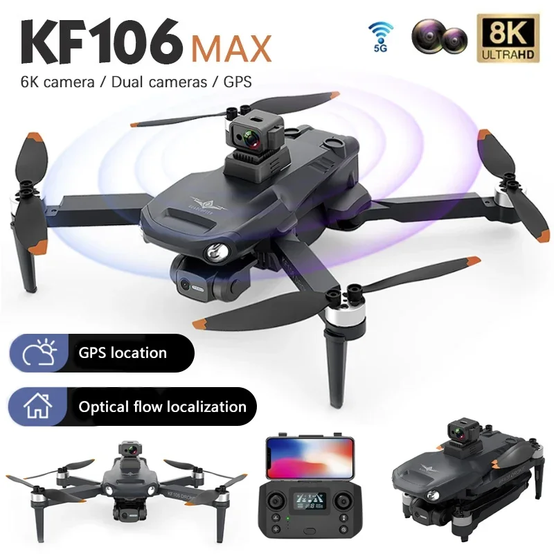 2022 جديد KF106 ماكس الطائرة بدون طيار 8K المهنية 5G WIFI HD كاميرا مزدوجة 3 محور Gimbal فرش السيارات المضادة للاهتزاز طوي كوادكوبتر