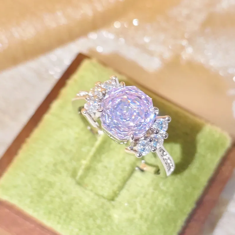 Sweet 925 Sterling Silver Light Luxury Rose Cut High Carbon Diamond Ring Sweet Candy Shape Cute Jewelry