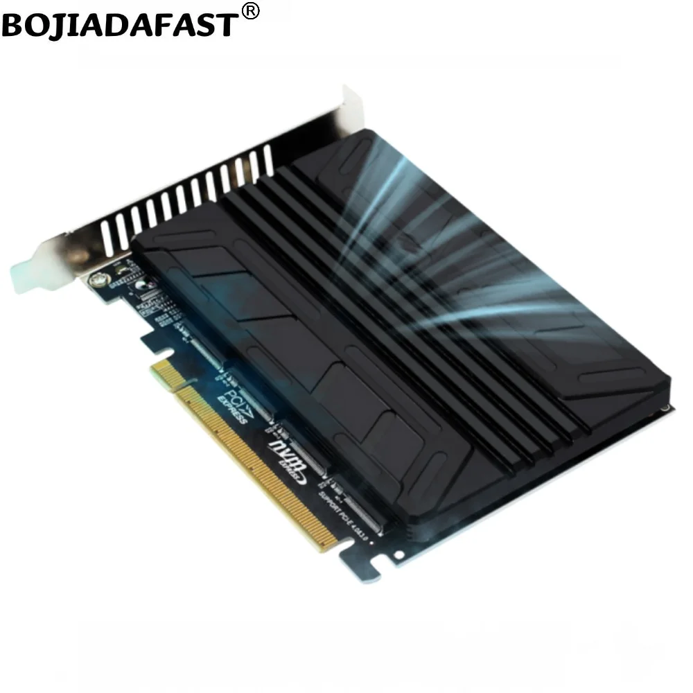PCI-E 4.0 16X To 4 * M.2 M-Key 2280 NVME SSD Adapter Card + Aluminium Heatsink MB Supports PCIe x4x4x4x4 Bifurcation
