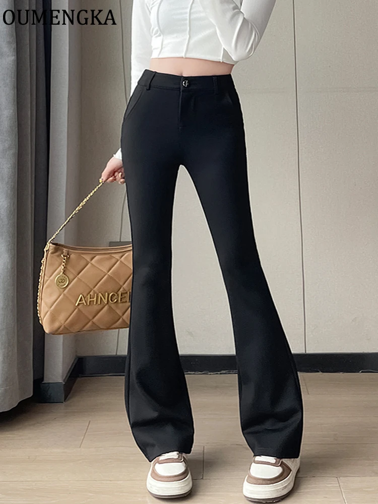 الخريف الصلبة امرأة سوداء السراويل سليم المناسب زر مخصر الشارع الشهير عادية مضيئة بانت المرأة الشتاء كابري بنطلون مع المخملية #1