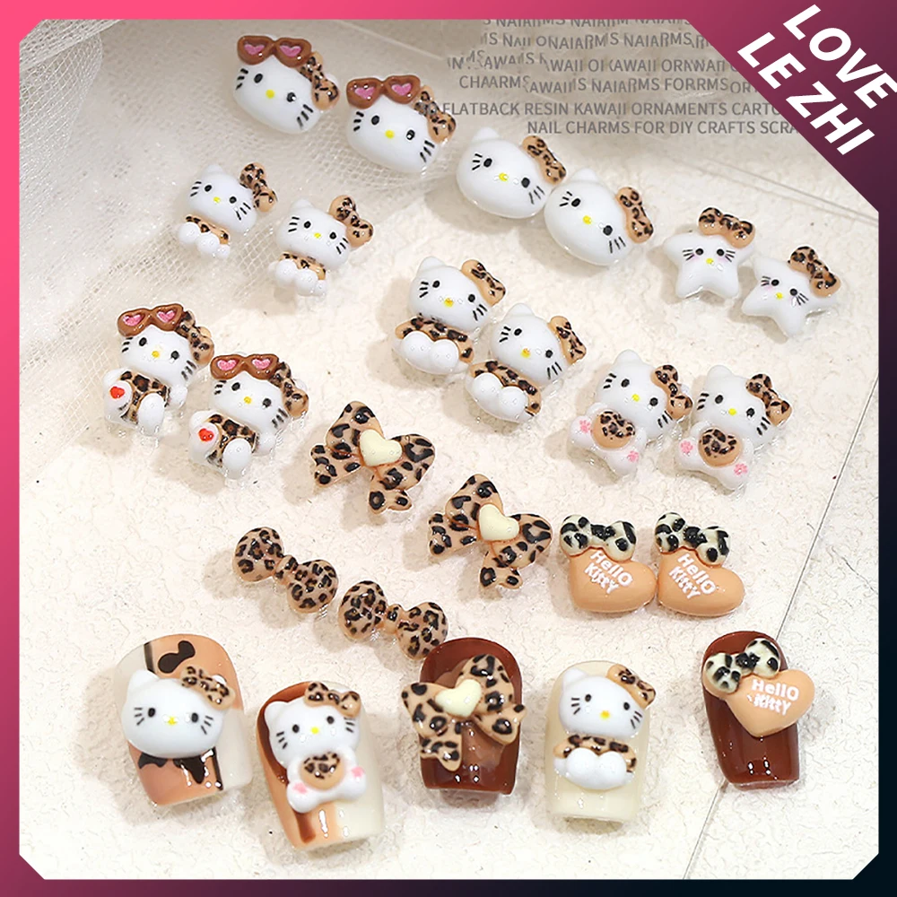 20Pcs Mixed Kawaii Leopard Print Hello Kittys Nail Art Decor Large Bow Sunglasses Heart Resin Nail Art Charms Accessories Gifts - Image 2