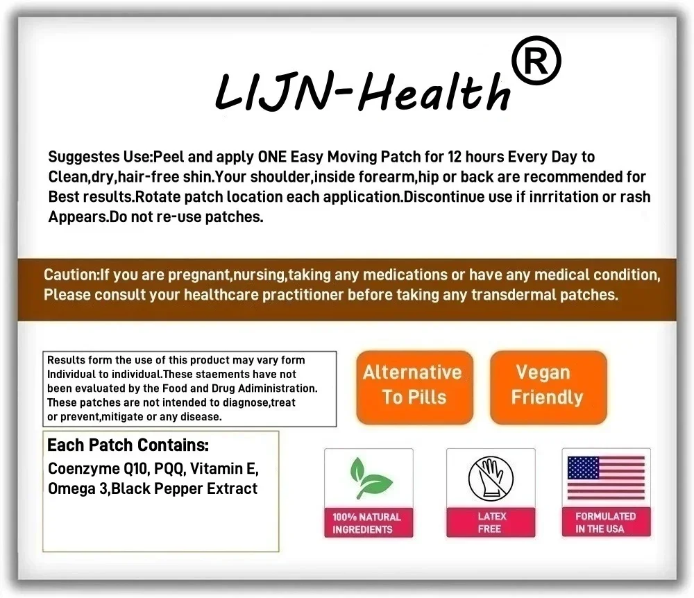 30 Patches CoQ10 Transdermal Patches Plus PQQ, Omega 3, and Vitamin E, for Heart and Cellular Energy