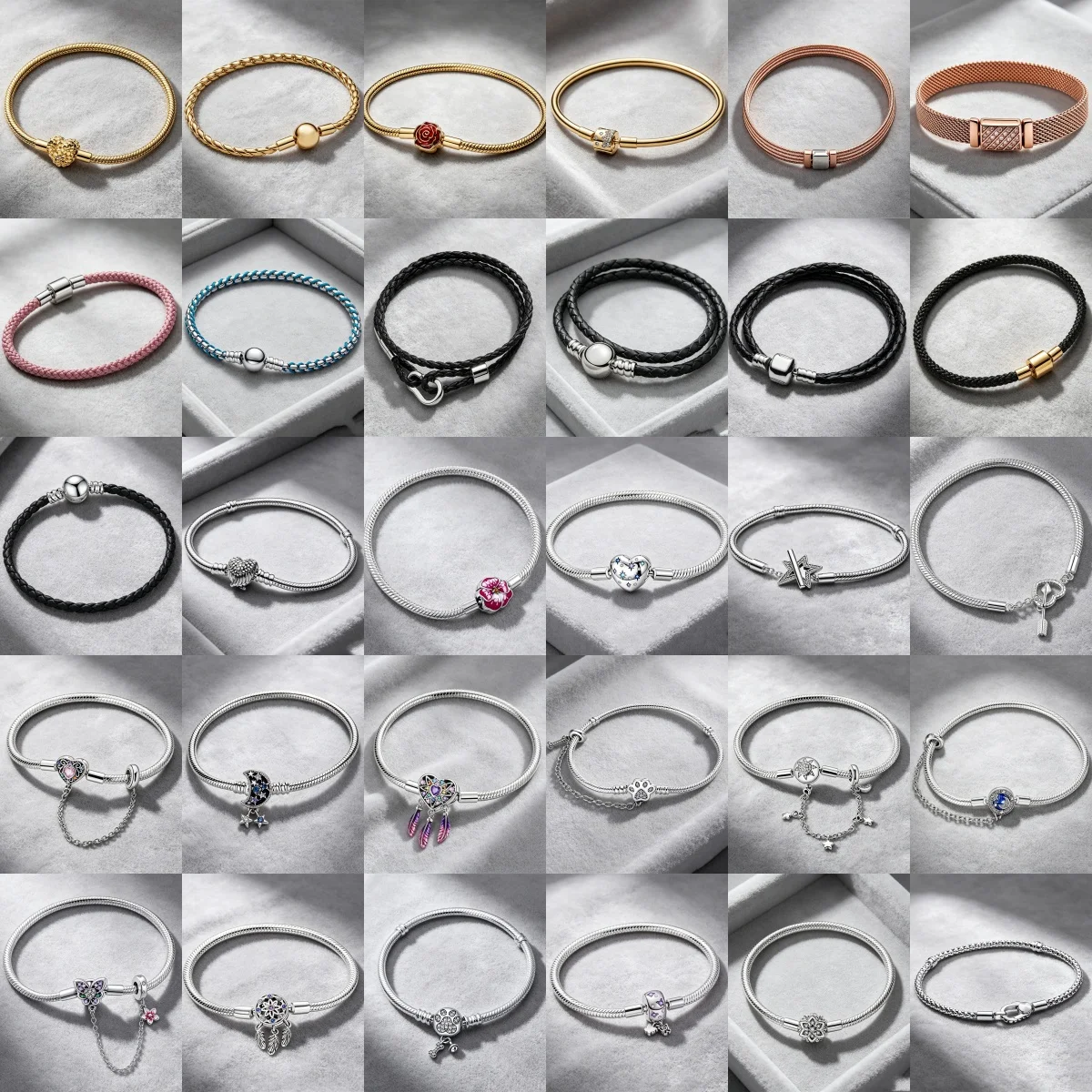 Hot Selling S925 Silver 17-20cm Leather Round Five Pointed Star T-shaped Buckle Luxurious Pendant Bracelet DIY Fine Jewelry