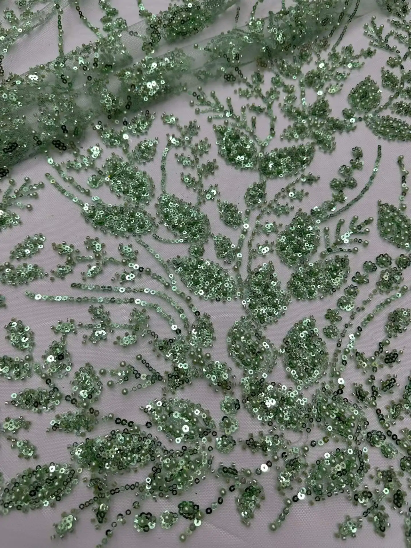 Latest Austria High Quality Eligent Soft Mesh Squined Lace With Lots Stones Fabric For Wedding Evening Dress U_Ge1895 view 2