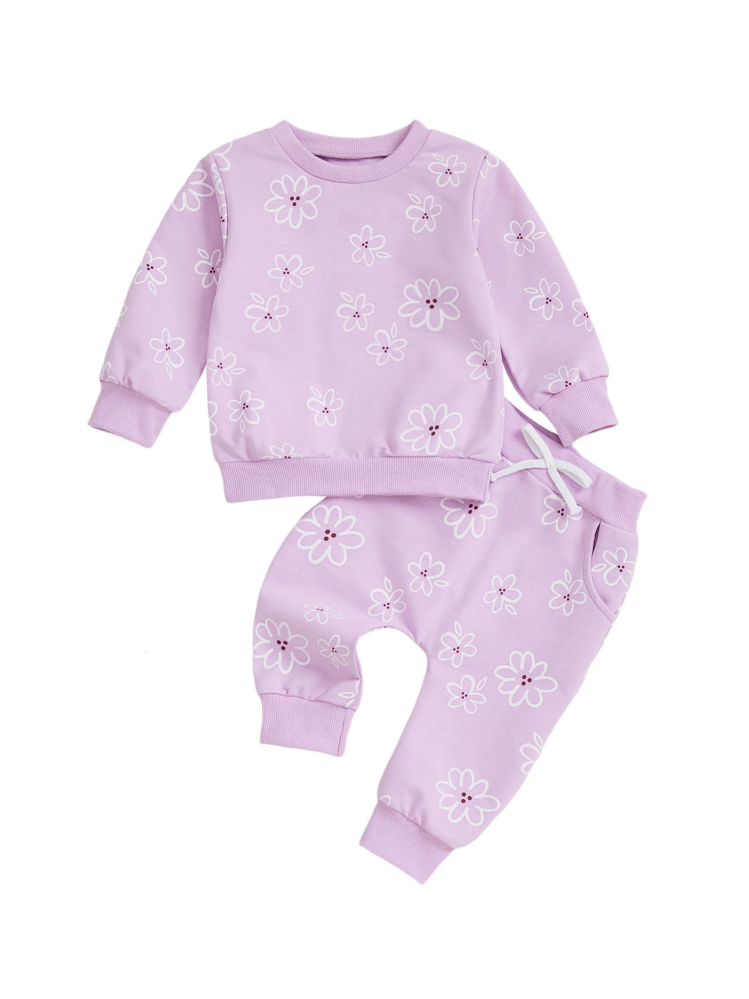 

Очаровательная осенняя одежда для маленьких девочек, свитер с круглым вырезом и брюки с цветочным узором, соответствующий комплект для малышей