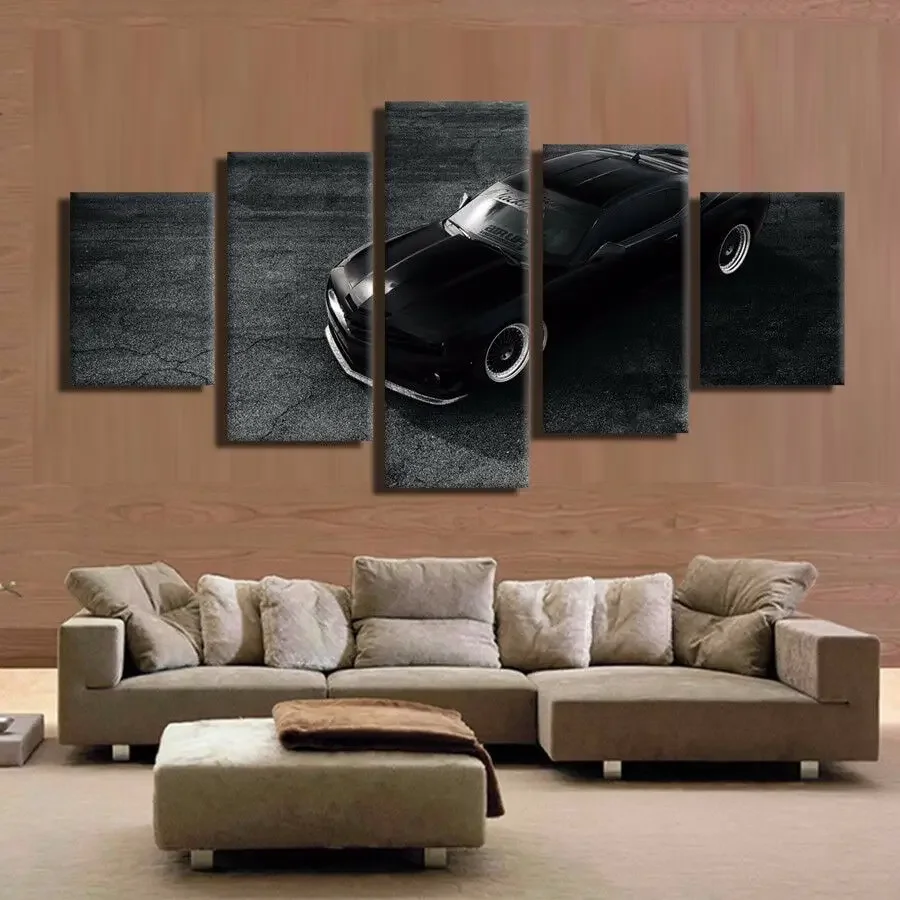 No Framed 5Pcs Black Corvette Airlift Car Paintings Canvas Pictures Wall Print Posters for Living Room Home Decor