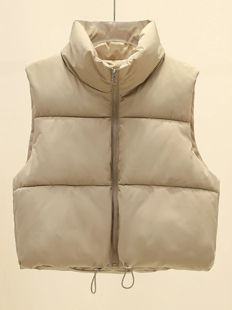 سترات غير رسمية بياقة واقفة بلون واحد معطف سترة نسائي شتوي بسحاب معطف سميك مقاوم للرياح ملابس علوية باردة ملابس قطنية قصيرة #1