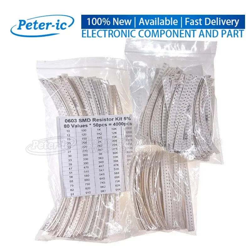 Kit de Resistores SMD Sortidos com 80 Valores (0402, 0603, 0805, 1206) - Amostra de 50/25 Peças (2000-4000pçs) - 10, 4.7, 330 R K Ohm