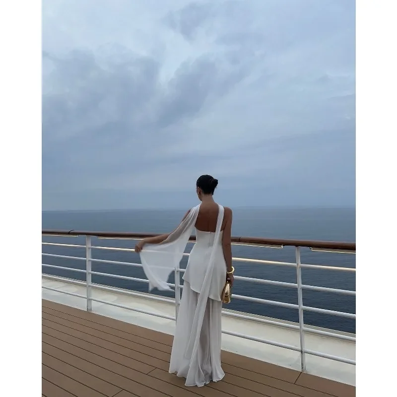 

Fashion Strapless Dress With Ribbon Female Elegant Sleeveless Mesh Beach Vacation Long Dress Summer Women Evening Dresses Платье