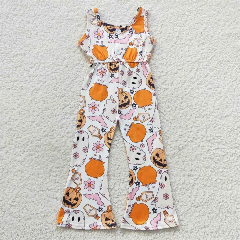 Wholesale Baby Girl Pumpkin Floral Ghost Jumpsuit Toddler Sleeveless Children One-piece Kids Pants Overalls Halloween Romper