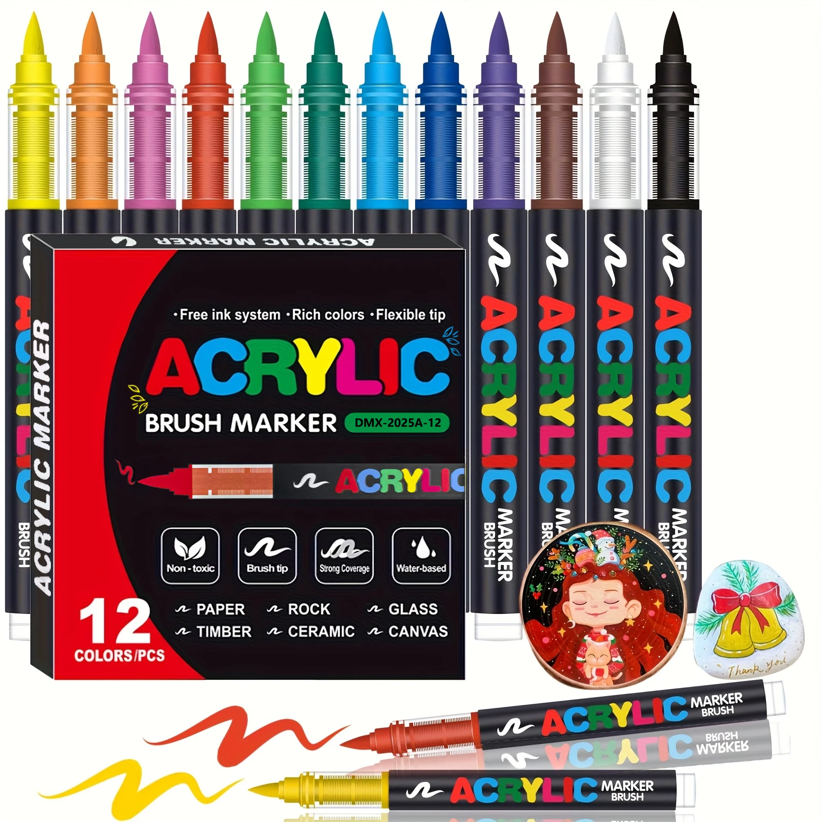 12-366 kleuren acrylverfmarker Waterdichte acrylborstelmarker Professionele acrylmarker Set DIY-kleurkunstbenodigdheden