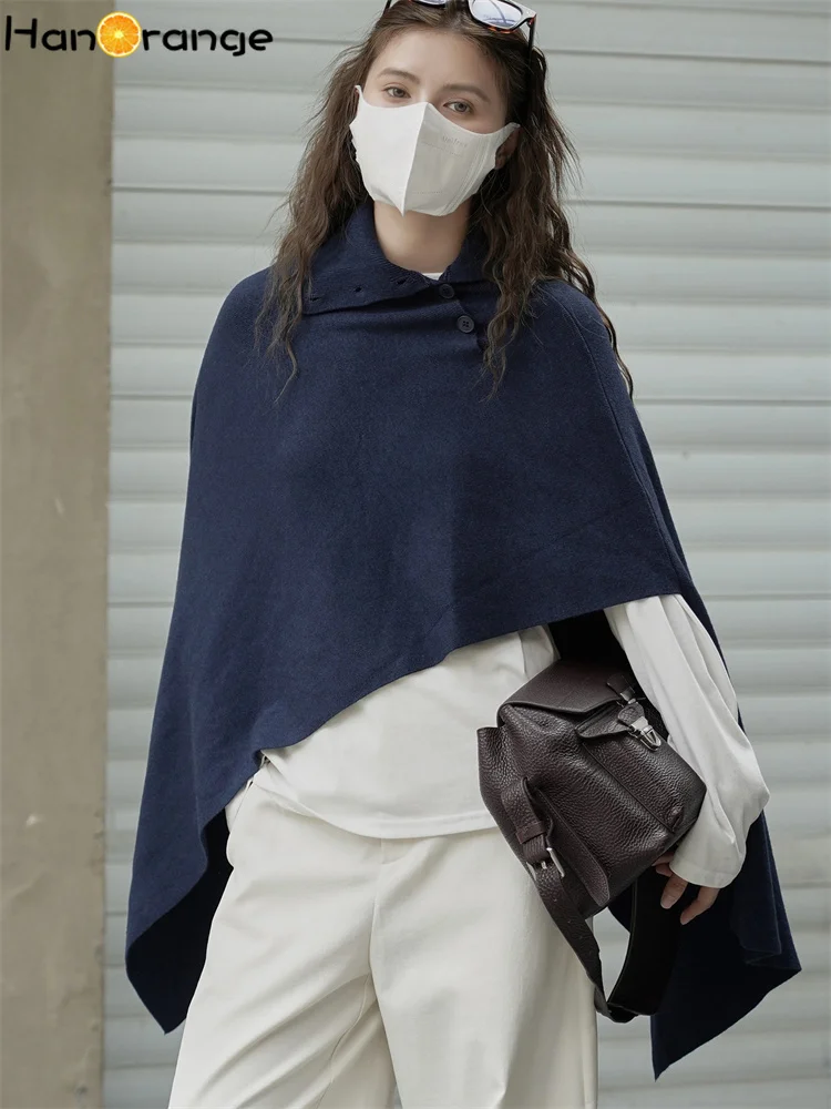 

HanOrange 2025 осень/зима ленивый нерегулярный свитер женский наклонный передний вязаный мягкий клейкий топ черный/темно-синий/хаки