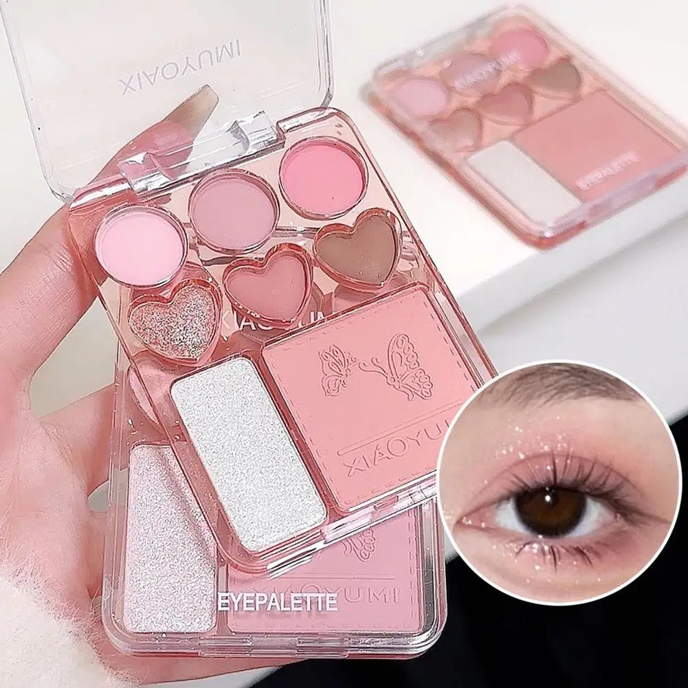 Paleta de sombras rosa laranja, 8 cores, blush, iluminador, cosméticos para os olhos, iluminador em forma de coração, maquiagem duradoura x1x5