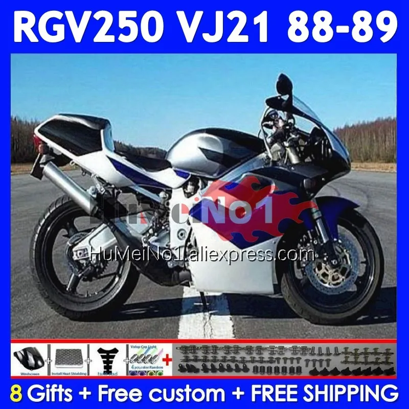 Body Kit For SUZUKI SAPC VJ21 RGV250 Blue white RGVT250 VJ 21 88-89 108No.38 RGV-250 RGV 250 RGVT-250 88 89 1988 1989 Fairing