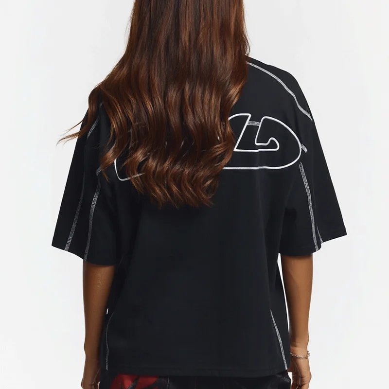 ROLLER TEE BLACK y2k Harajuku Fashion Men's / Women's Loose Short Sleeve High Quality Cotton Casual Embroidery T-Shirt