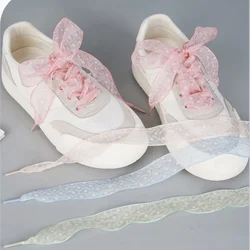 80/100/120/140CM Length 2.5cm Width Frill Organza Shoelaces Trend Bow Laces For Sneaker White Casual Sports Shoes String