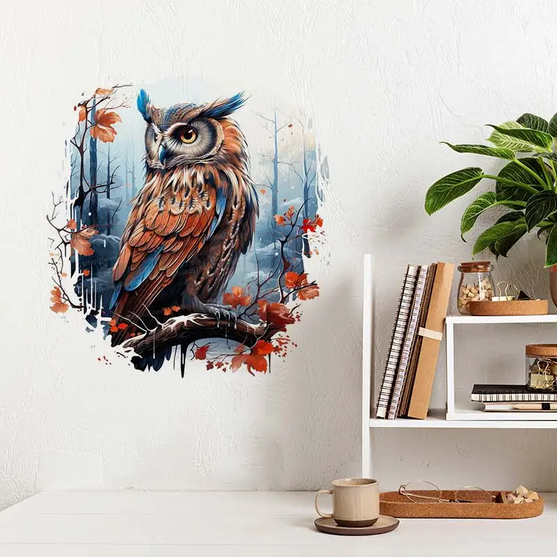 Owl in Winter Watercolor Wall Stickers Bedroom Kids Room Background Decoration Animals Home Decor Self-adhesive Wallpaper S387