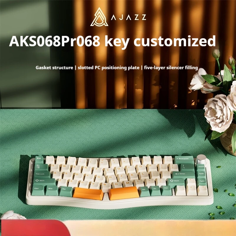 Ajazz Aks068pro Mechanical Keyboard Ergonomics The Third Mock Examination Gasket Structure Sea Salt Axis Kit Finished Product