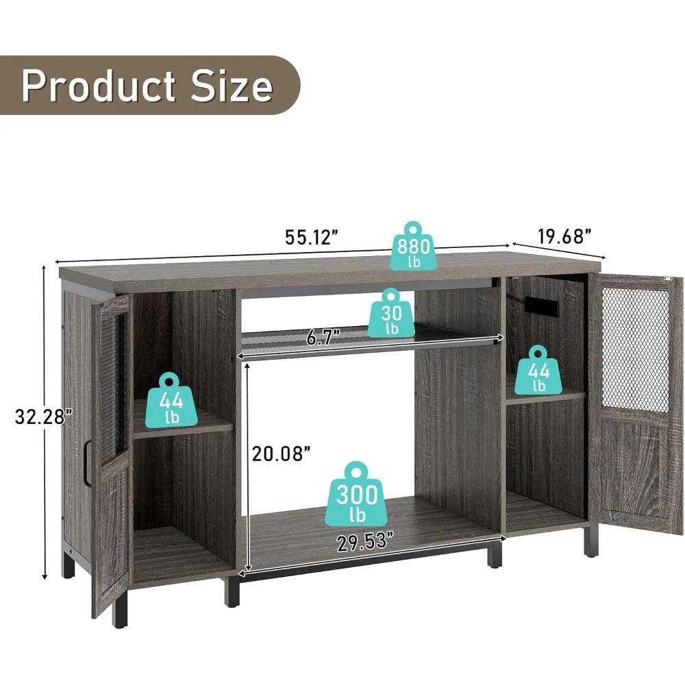 55-75 Gallon Fish Tank Stand with Power Outlet&LED Lights, Heavy Duty Metal Aquarium Stand for 2 Fish Tank Accessories Storage,