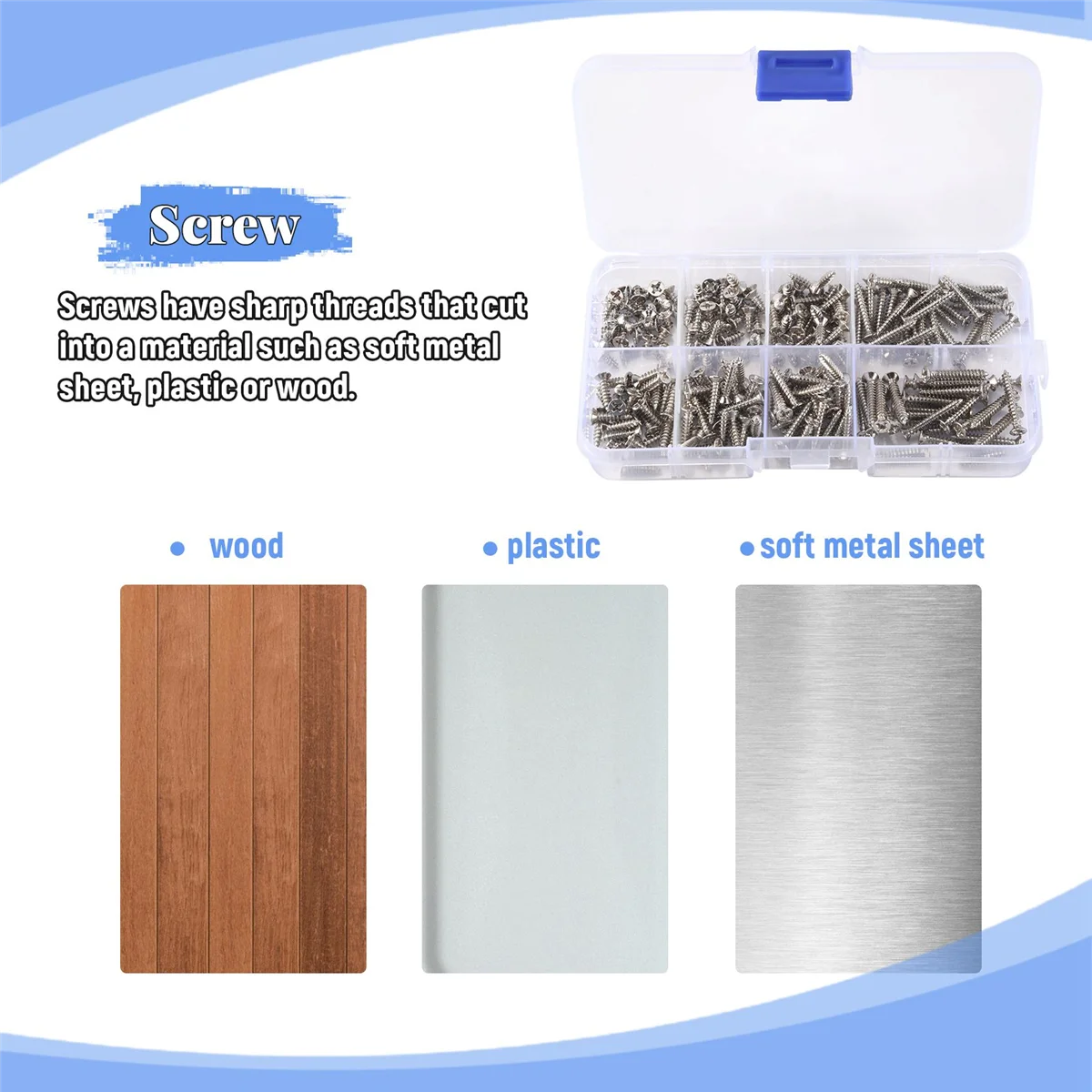 200Pcs M3 Stainless Steel Flat Head Screws Kits High Strength Self-Tapping Screws Assortment Set For Wood