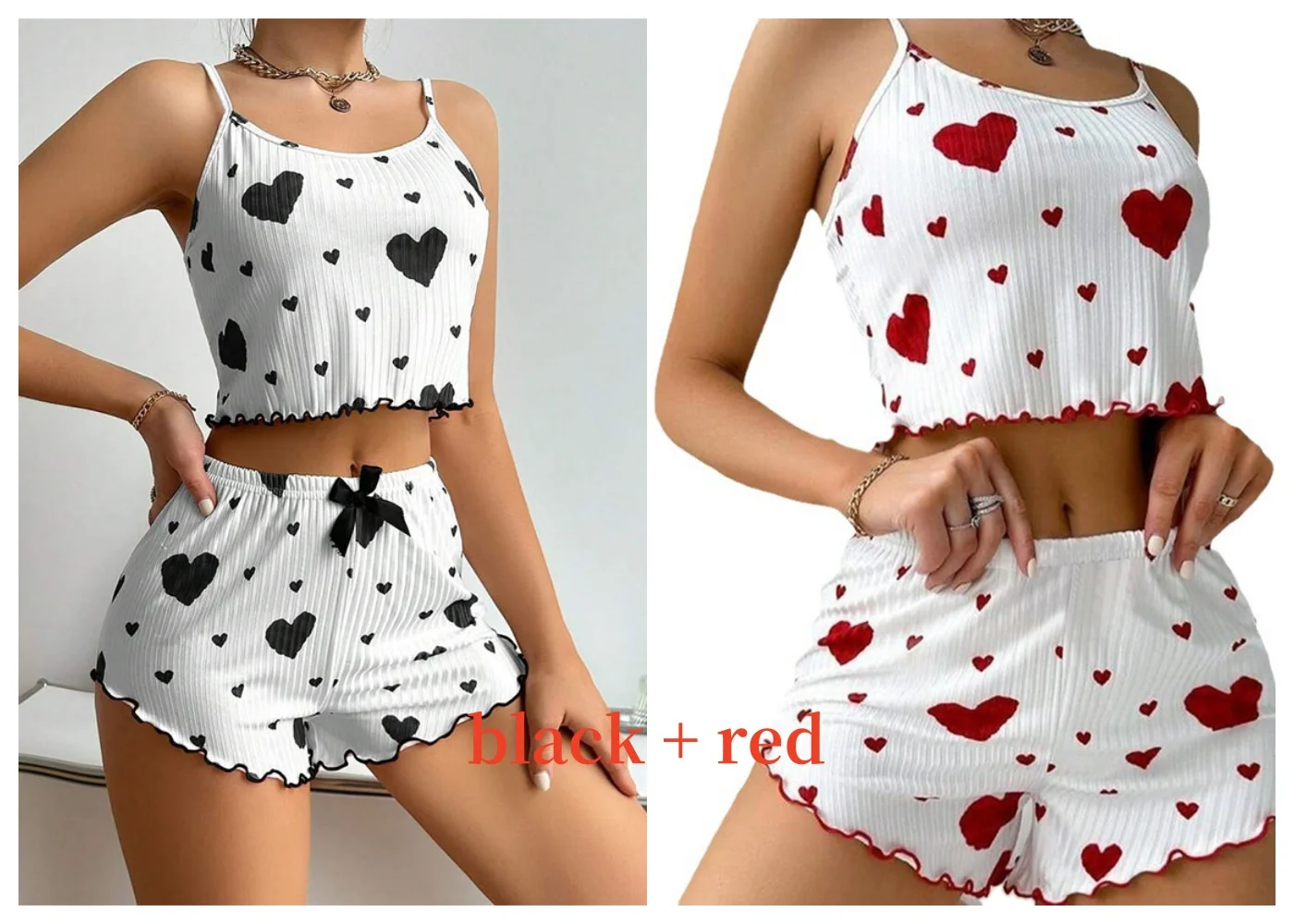 

1 Set Women's Pajamas Set Sleepwear Short Tank Tops And Shorts S M L XLWhite Ventilate Soft Casual Love Printing.
