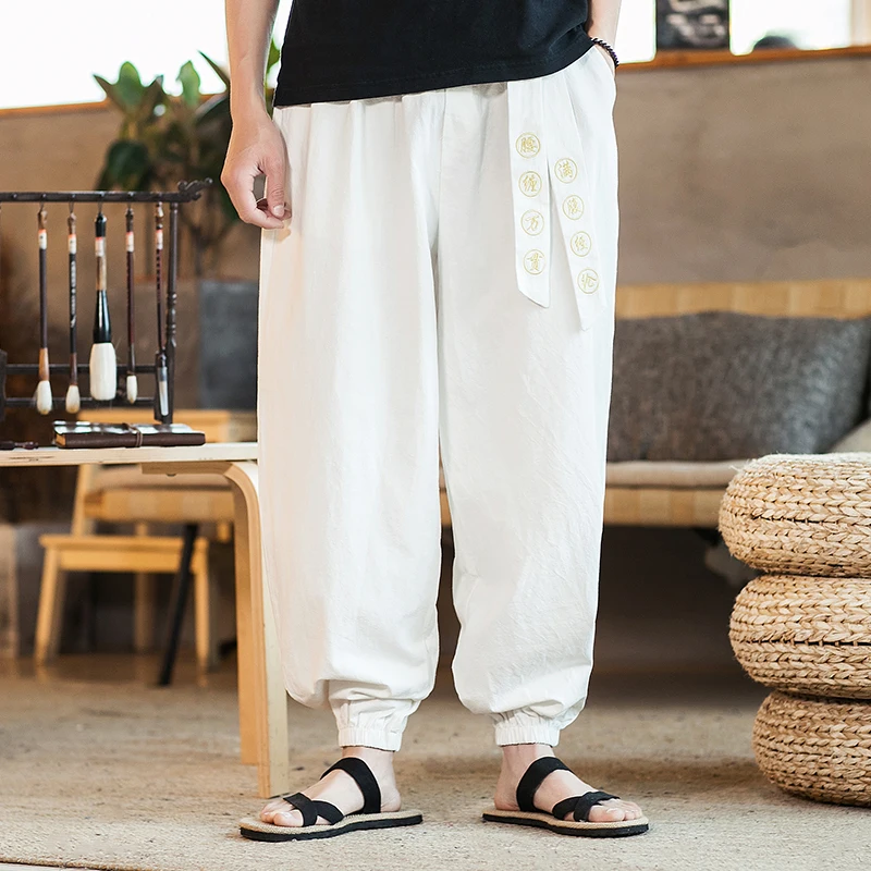 

2024 Spring Men Casual Kimono Pants Loose Harajuku Trousers Men Traditional Harem Pants Male Embroidere Jogging Pants Streetwear