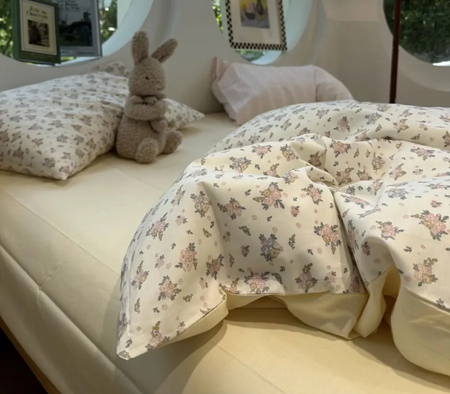 

Sweet pastoral pink flower bedding set single double,twin full queen floral cotton home textile bed sheet pillowcase quilt cover