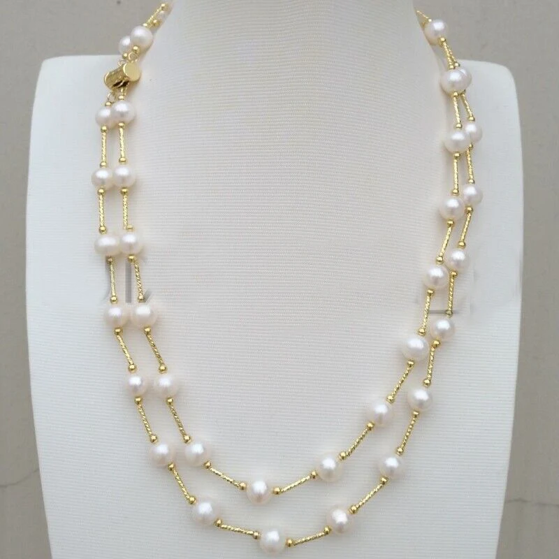 

2 rows 18-19in double strand design South Sea white pearl necklace 14k gold color