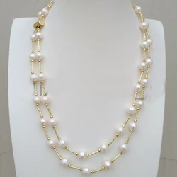 2 rows 18-19in double strand design South Sea white pearl necklace 14k gold color