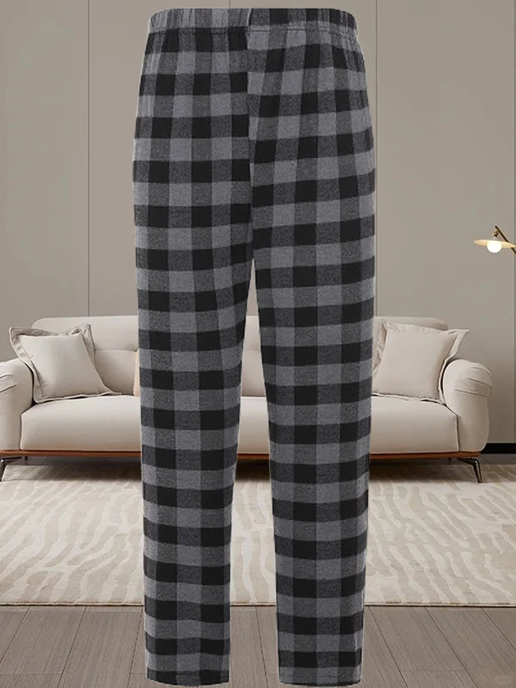 Men\'s plaid pajama pants home leisure loose straight pants comfortable leisure home three pairs of pants