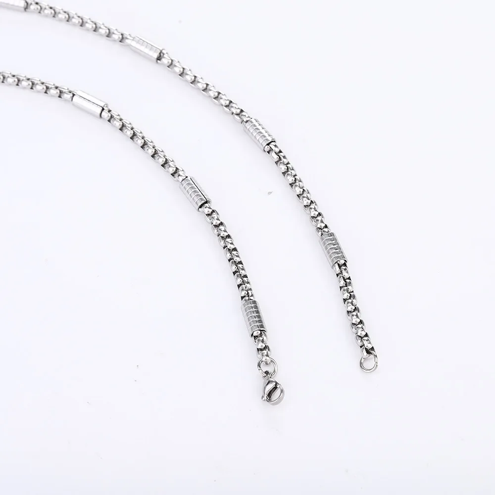 5pcs Lot 3mm 4mm 5mm Stainless Steel Bamboo Joint Tube Square Rolo Chain Necklace for Mens Hip-hop Jewelry Silver 18-24inch
