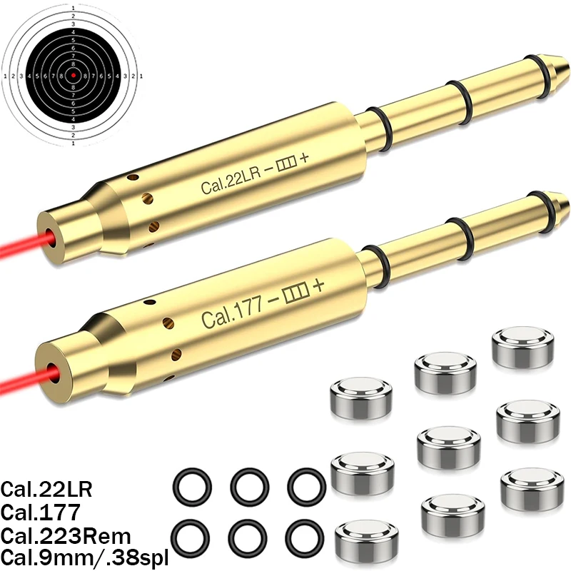 Laser Bore Sights .22LR .177 .223Rem 9mm/.38spl Red Laser Collimator Pistol Airsoft Rifle Boresighter for Shooting Training