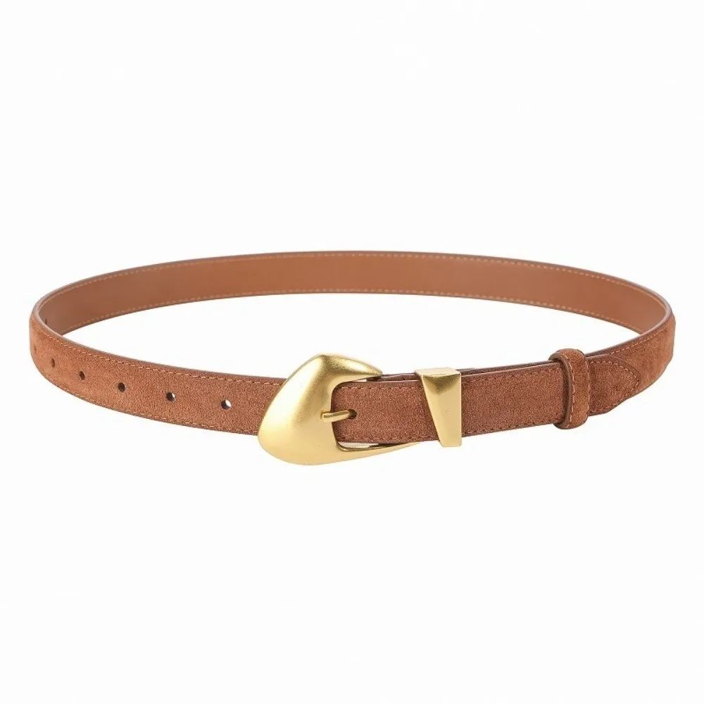 

Роскошный замшевый ремень из воловьей кожи, однотонный, с золотой пряжкой, узкий пояс, универсальный деловой поясной ремень
