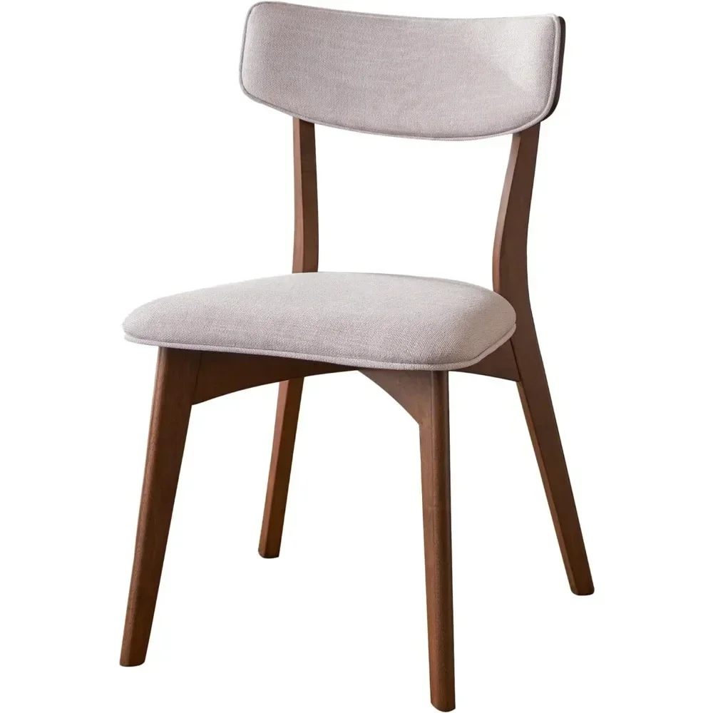 Mid-Century Modern Dining Chairs With Rubberwood Frame Home Furniture 2-Pcs Set Light Beige / Natural Walnut Single Person Chair