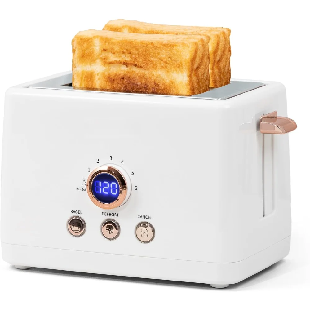 

2 Slice Toaster with LED Digital Countdown Timer, Extra Wide Slots Toasters with 6 Shade Settings, Bagel, Retro Bread Toaster