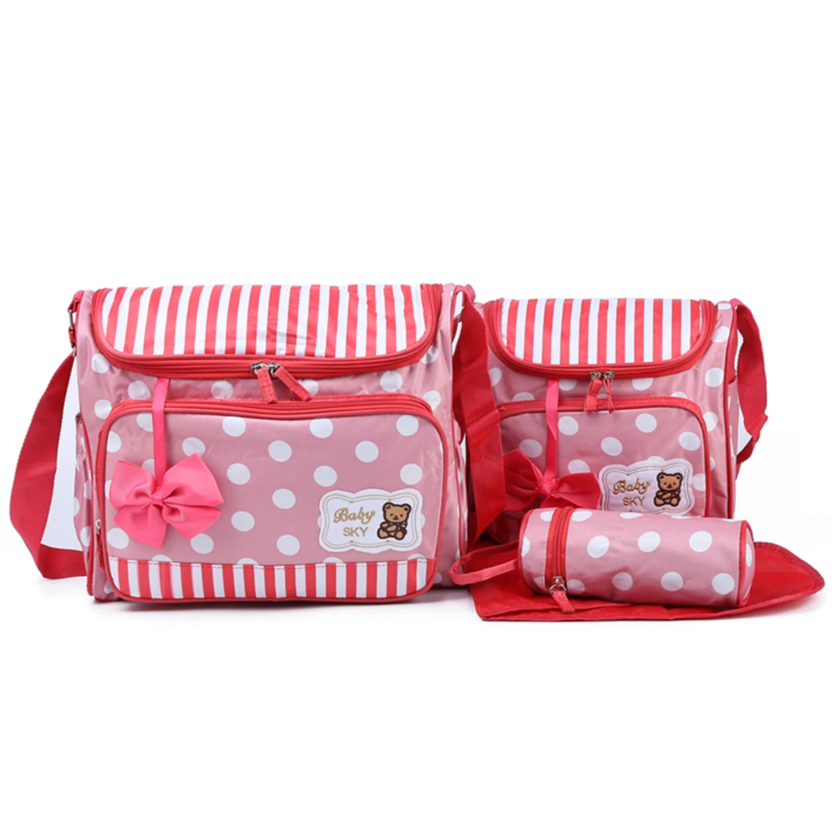 Mommy Bag Four Piece Bag Fashion Print Dot Multifunctional Large Capacity Bow Mommy Bag One Shoulder Oblique Straddle Maternal B