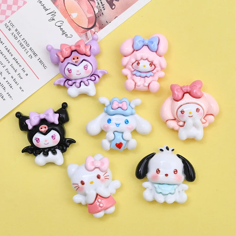 10 Pcs New Kawaii Cartoon Kitten, Puppy, Rabbit Resin Flat Back Scrapbook Figurine DIY Bow Decor Accessories Crafts