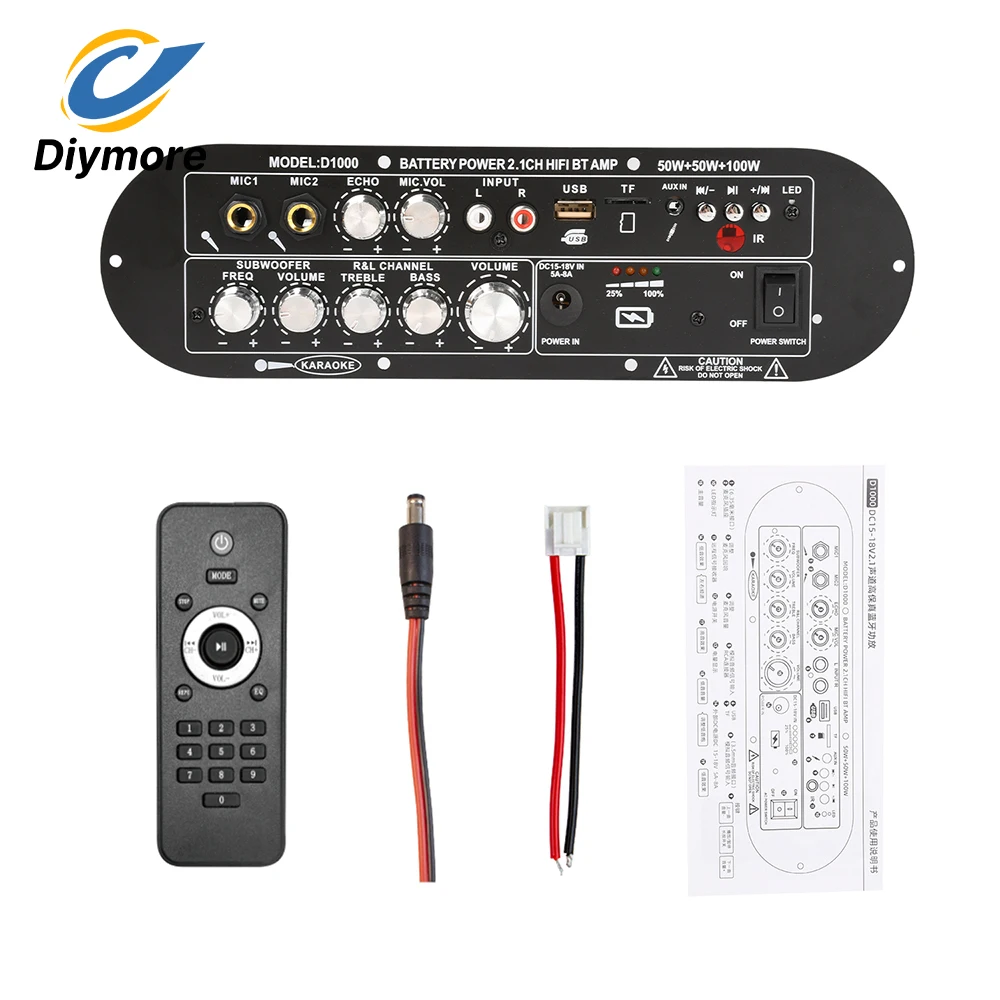 2.1 Channel Bluetooth Amplifier Board 100W Subwoofer DSP Digital Processor Karaoke Function DC 15-18V Home Theater Sound System