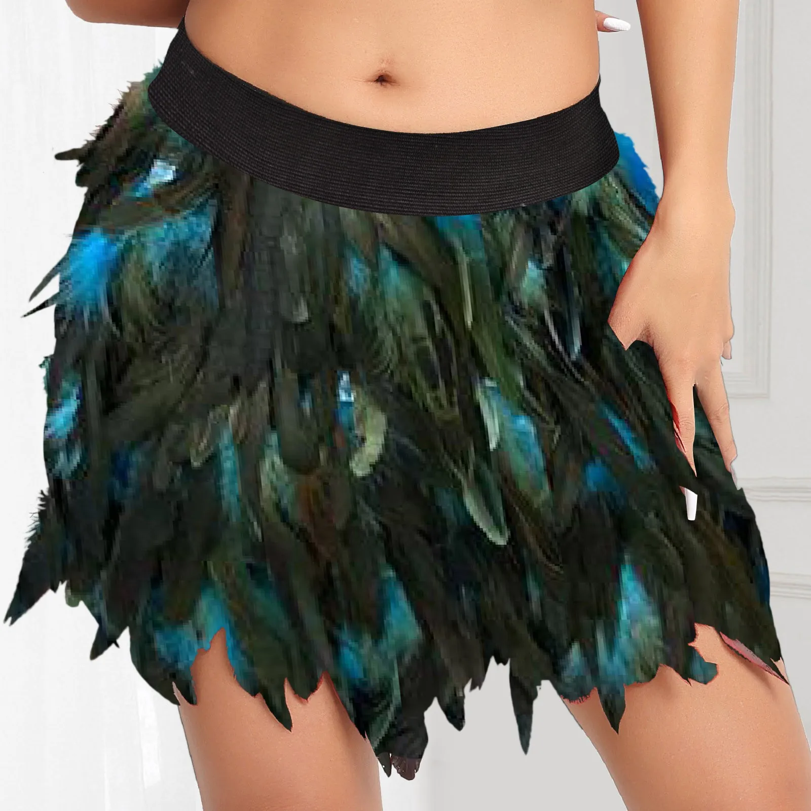 Festival Carnival Feather Skirt Women High Waist Party Stage Performance Short Skirts Costumes Cloth Half Body Skirt Short Skirt