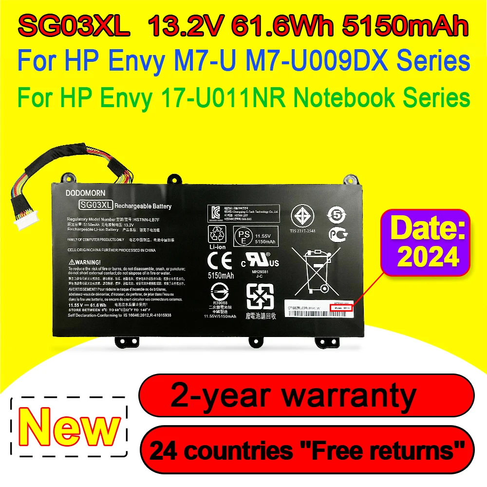 

SG03XL Laptop Battery For HP Envy M7-U M7-U009DX U010DX 17-U011NR 17-U163CL Notebook HSTNN-LB7F 849049-421 11.55V 61.6Wh 5150mAh