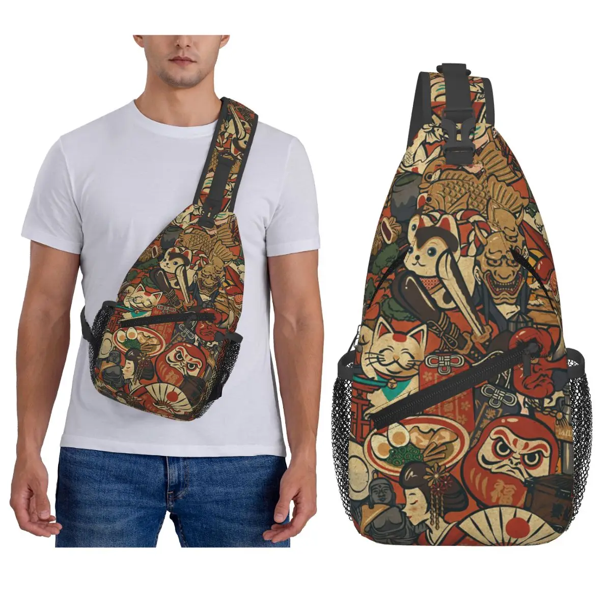

Японское искусство, японский стиль, нагрудная сумка, мужской рюкзак через плечо, нагрудная сумка, дорожный походный рюкзак, сумка на плечо