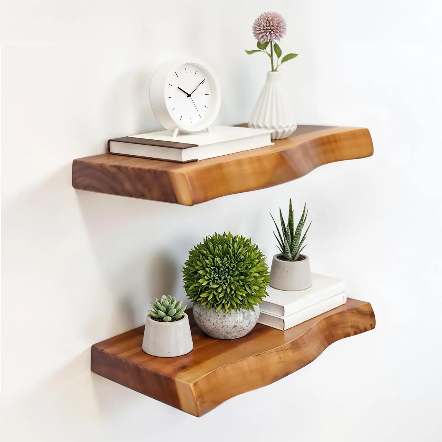 

Набор из 2-х настенных полок из массива дерева с необработанным краем - Декоративные полки в деревенском стиле для ванной, кухни, спальни