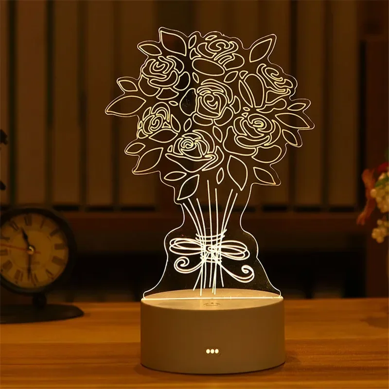 Romantic Love 3D Led Lamp for Home Kids Children\'s Night Light Wedding Decoration Birthday Party Valentine\'s Day Bedside Lamp